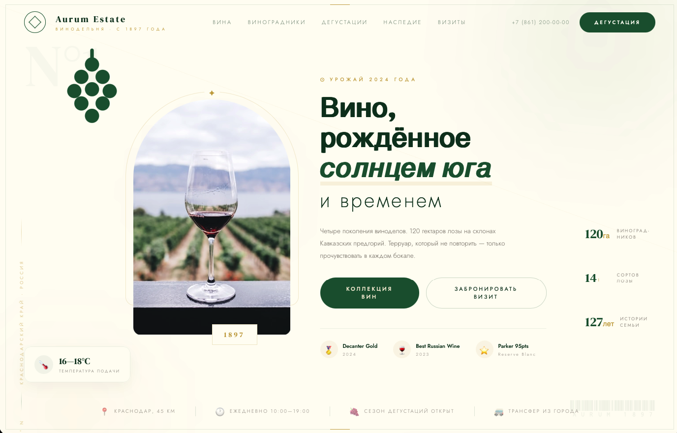 Дизайн сайта премиальной винодельни
